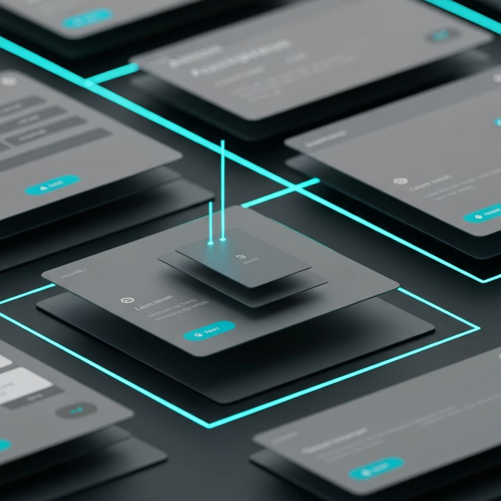 Abstract visualization of modern web architecture with floating glass panels